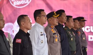 Ketua KPU Tagor Dumora Lubis dan Forkopimda Kota Padangsidimpuan saat menghadiri Sosialisasi Putungsura Pemilu 2024 di Alaman Bolak Padang Nadimpu, Rabu (24/1-24). Foto : BP/Ist