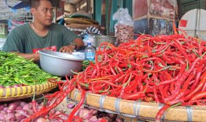 Salah satu pedagang cabai di Pasar Wage Purwokerto, Kabupaten Banyumas, Jawa Tengah, Senin (19/2/2024). (Dok. Istimewa)