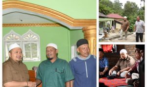 Bupati Tapsel Dolly Pasaribu saat menyerahkan bantuan dan Zakat Mal di beberapa Masjid di Kecamatan Sipirok, Selasa (8/4-24). Foto : BP/Ist