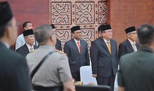 Pj Wali Kota Padangsidimpuan Letnan Dalimunthe saat menghadiri Sidang Paripurna peringatan HUT Pemprovsu ke-76 tahun 2024 di Gedung DPRD Sumut, Rabu (17/4-24). Foto : BP/Ist