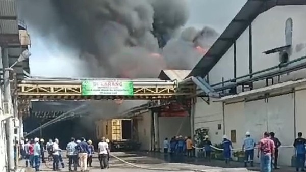Foto: Gudang PT Musim Mas di Medan terbakar. (istimewa). Dilansir dari detik