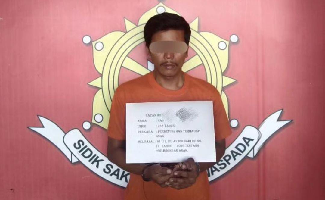 Foto: Pelaku HS saat diamankan di kantor polisi. (Dok. Polres Dairi)