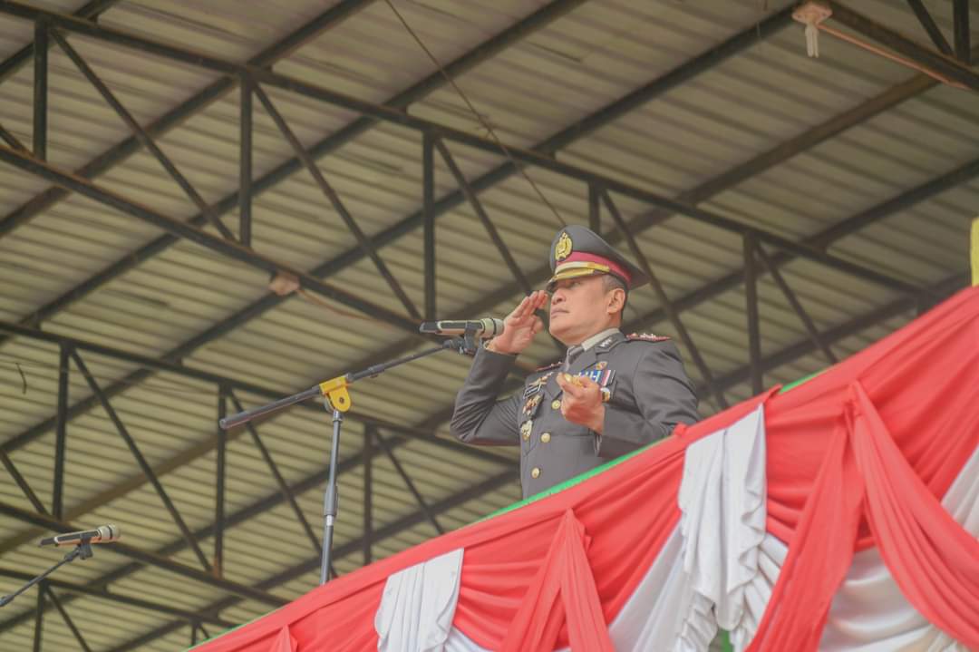 Kapolres Padangsidimpuan AKBP Dudung Setyawan SH, SIK, MH saat Irup upacara peringatan Hari Lahir Pancasila Pemko Padangsidimpuan, Sabtu (1/6-24). Foto : BP/Ist