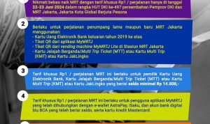 Foto: Syarat Tarif 1 Rupiah Spesial MRT HUT Kota Jakarta ke-497. (Instagram @mrtjktinfo) Syarat Tarif 1 Rupiah Spesial MRT HUT Kota Jakarta ke-497. (Instagram @mrtjktinfo)