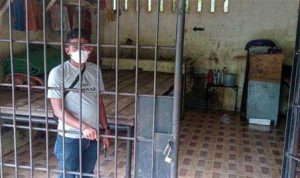 kerangkeng manusia yang berada di kediaman pribadi Bupati Langkat nonaktif Terbit Rencana Peranginangin di Desa Raja Tengah, Kecamatan Kuala, Kabupaten Langkat, Sumatra Utara.