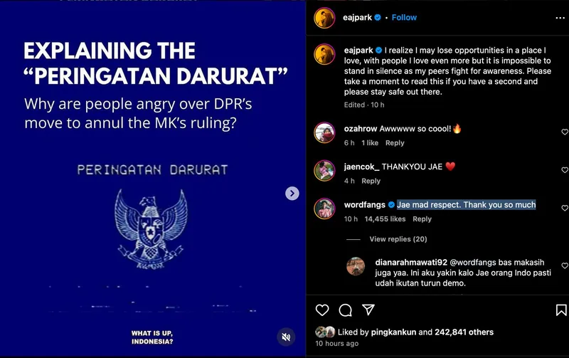 Jae Park eks DAY6 Bantu Viralkan Garuda Biru "Peringatan Darurat" di Tengah Isu Politik Indonesia