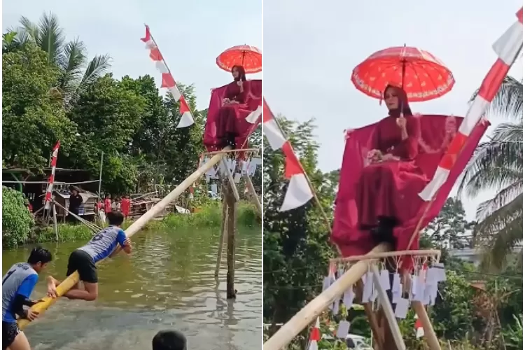 Viral Lomba Panjat Pinang Berhadiah Janda Muda di Cianjur, Wanita Cantik Menunggu di Puncak Diperebutkan Para Pria