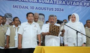 Muhammad Husni Ketua DPW Tani Merdeka Indonesia Sumut aat menyampaikan sambutan. BP/erwan