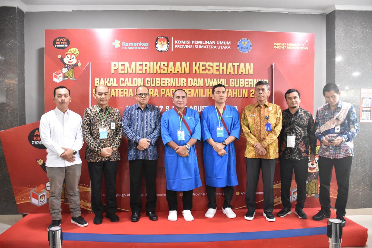 Bakal Calon Gubernur dan Calon Wakil Gubernur Sumut, Edi Rahmayadi dan Hasan Basri Sagala menjalani tes kesehatan di Rumah Sakit Umum Pusat (RSUP) Adam Malik, Medan, Jumat (30/8/2024).(Istimewa).