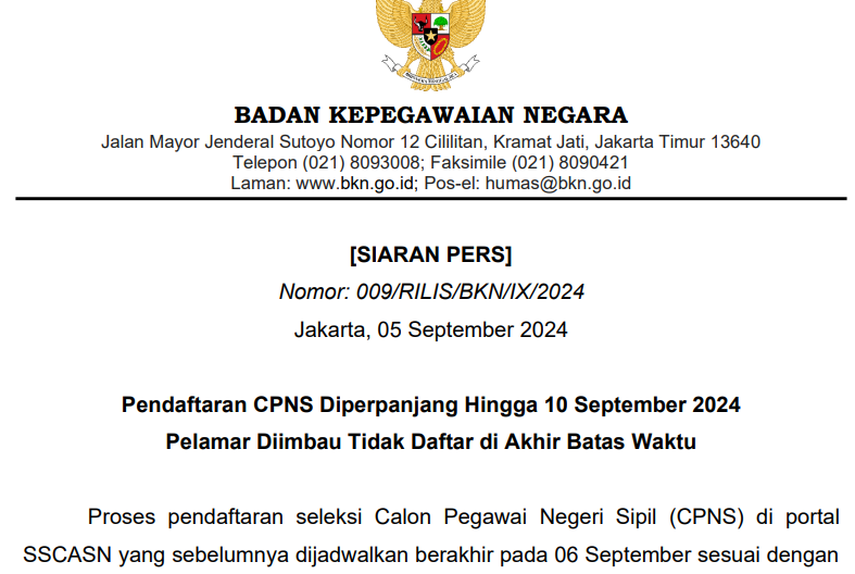 Pendaftaran CPNS Berakhir 10 September 2024, Persiapkan Diri untuk Seleksi SKD dan TKB