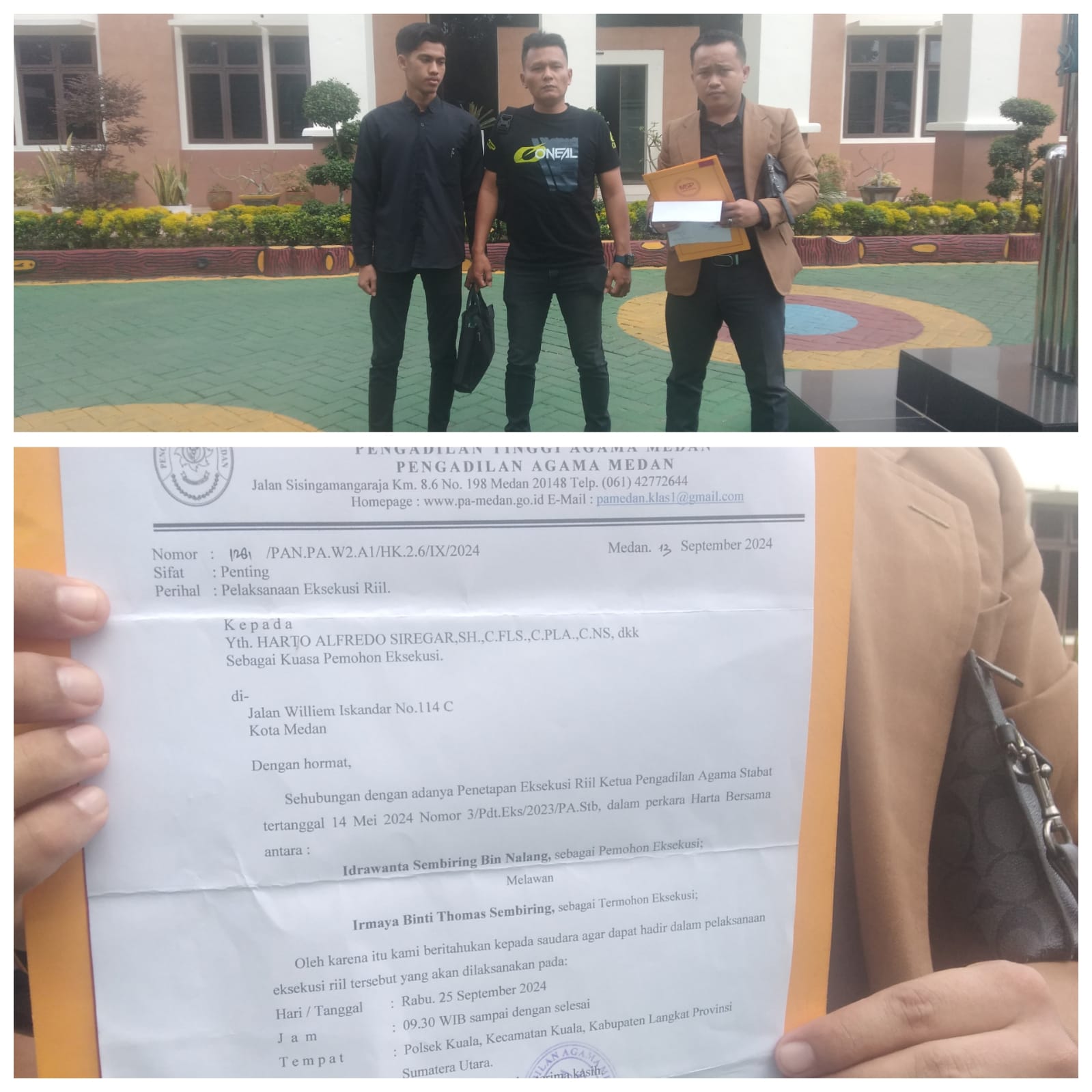 Pengacara Andre Manulang merasa kecewa di Pengadilan Agama Stabat. BP/ist