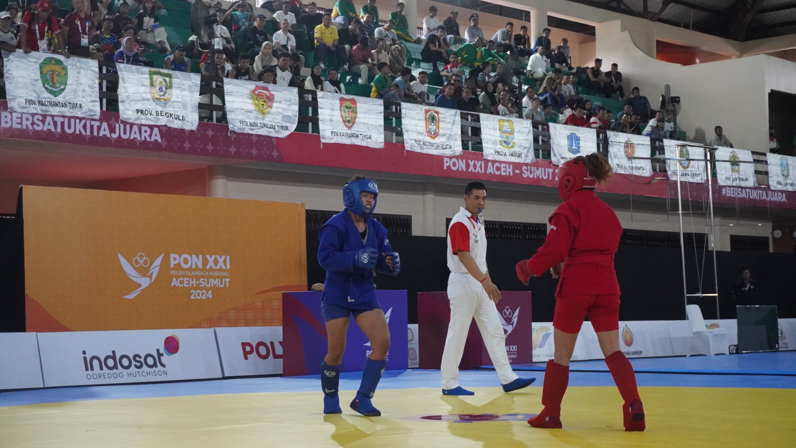 Cabang Olahraga (Cabor) Sambo Pekan Olahraga Nasional (PON) Aceh-Sumut XXI Tahun 2024, Gedung Olahraga Manunggal Langkat Berseri Semakin Memanas.