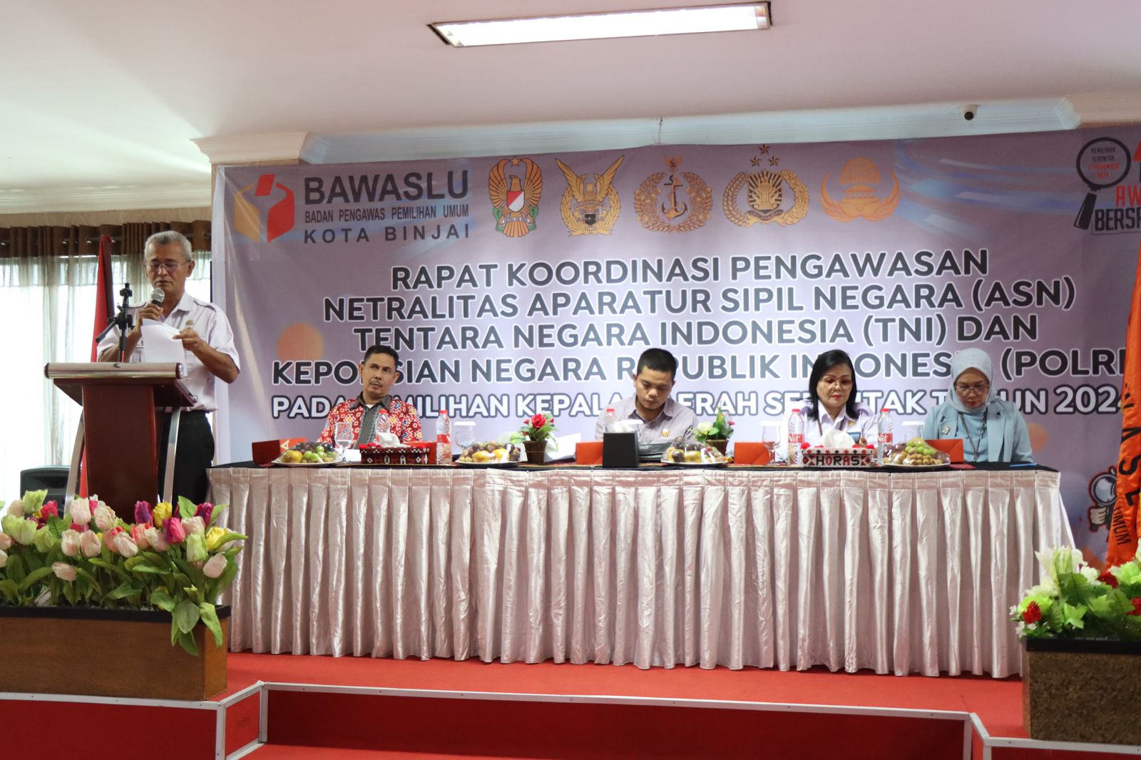 Pemerintah Kota Binjai bersama TNI,POLRI menyelenggarakan rapat koordinasi netralitas aparatur sipil negara di ajang pemilu 2024.