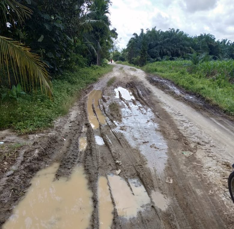 Kondisi jalan yang rusak parah di Desa Panambean Marjanji, Kecamatan Tanah Jawa, Kabupaten Simalungun. BP/ist