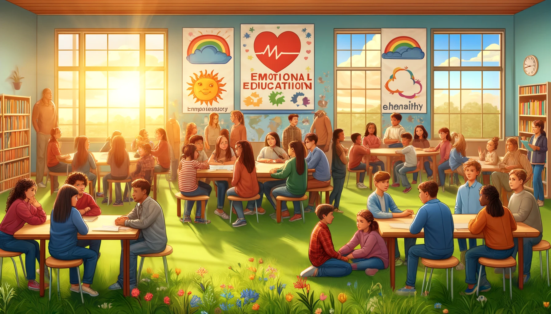 Ilustrasi, pendidikan emosional di sekolah, menunjukkan interaksi positif antara guru dan siswa dalam mendukung pengembangan keterampilan emosional, BatakPos.com
