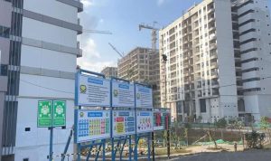 Suasana pembangunan tower hunian ASN di IKN. Tower 5 dan 6 Hunian ASN siap ditempati saat HUT RI, BP/RRI.