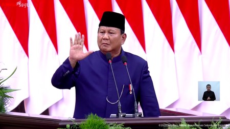 Presiden Prabowo Subianto memberikan sambutan usai pengambilan sumpah jabatan presiden, BP. CNBC.