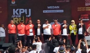 KPU Sumut Agus Arifin bersama dengan Komisioner dan pemerintah daerah dalam kegiatan Fun Run.(Istimewa).