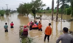 Personel Sat Samapta Polresta Deli Serdang Selamatkan Lansia dari Banjir Lima Meter
