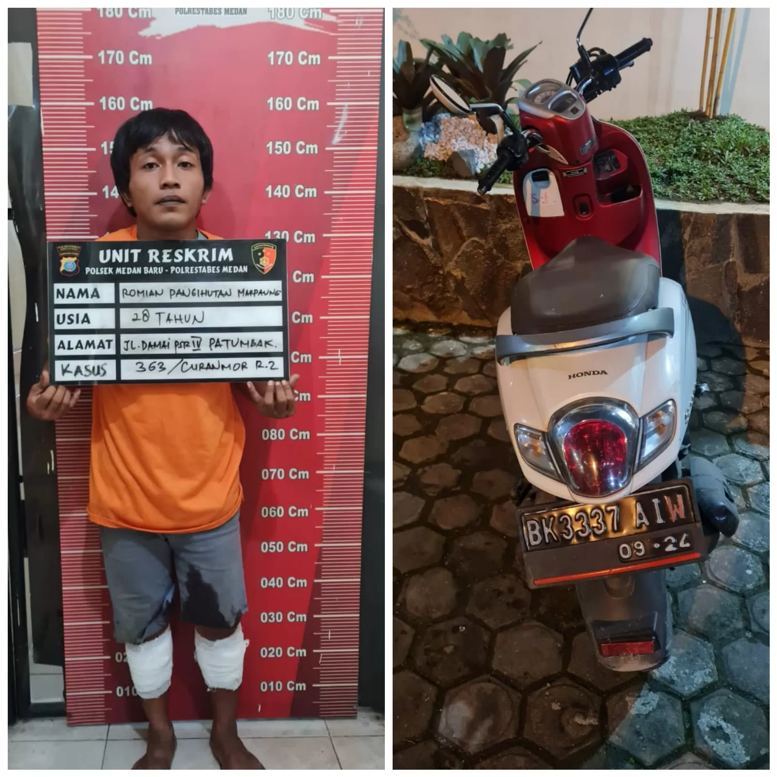 Polsek Medan Baru Berikan Tindakan Tegas Terhadap Pelaku Curanmor di Cafe Jalan Wahid Hasyim