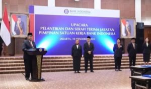 upacara dan pelantikan serah terima jabatan pimpinan satuan kerja bank Indonesia.(Istimewa).