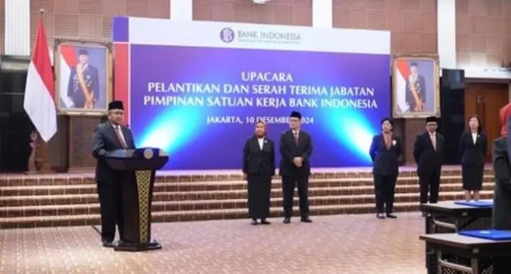 upacara dan pelantikan serah terima jabatan pimpinan satuan kerja bank Indonesia.(Istimewa).