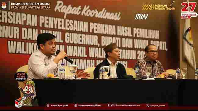 Ketua KPU Sumut memberikan sambutan dalam kegiatan rakor.(Istimewa)
