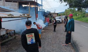 kegiatan fogging di lingkungan perumahan Desa Pantau 1, Kelurahan Pasar Liwa