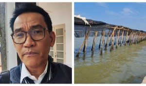 Kolase foto Relfy Harun dan penampakan pagar laut di perairan Tangerang