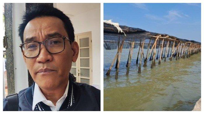 Kolase foto Relfy Harun dan penampakan pagar laut di perairan Tangerang