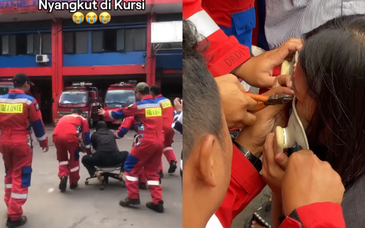 Insiden Lucu! Wanita Tindik Hidung Tersangkut di Kursi, Petugas Damkar Sigap Membantu