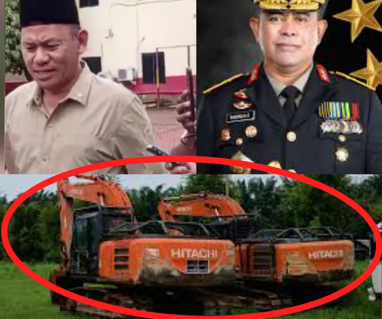 Kabag Wassidik Ditreskrimum Polda Sumut (kiri), Kapolda Sumut dan eksavator.(Istimewa)