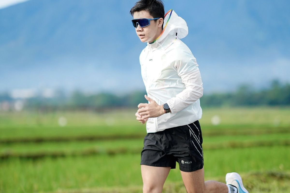 Running Coach sekaligus Personal Trainer Budiyanto Januar saat sedang latihan lari.