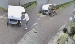 Video Viral! Pengendara Mobil Arogan Dorong Becak Motor ke Parit