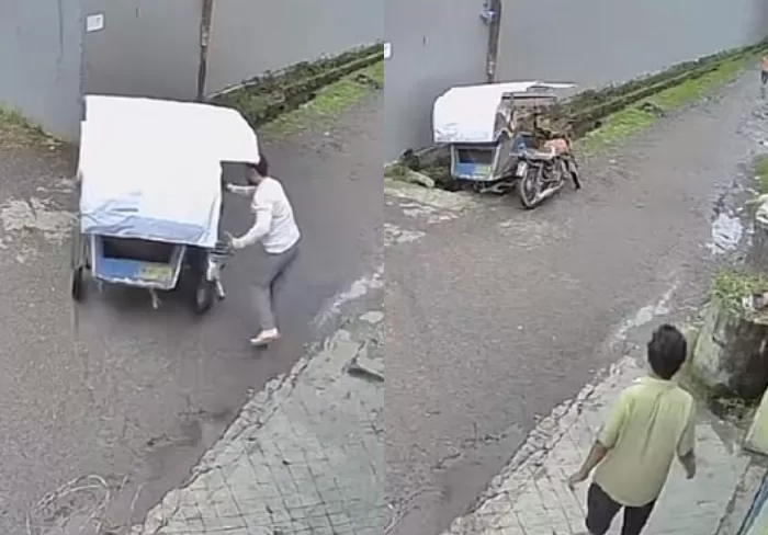 Video Viral! Pengendara Mobil Arogan Dorong Becak Motor ke Parit