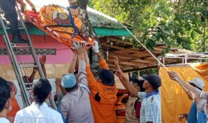 Petugas mengevakuasi jasad Chadingun (76) warga Desa Bakulan, Kecamatan Kemangkon, Purbalingga, Jawa Tengah