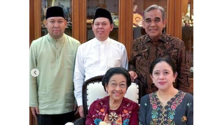 Didit Hediprasetyo (kiri), Sultan Bachtiar Najamudin, dan Ahmad Muzani (kanan) saat berkunjung ke kediaman Megawati Soekarnoputri