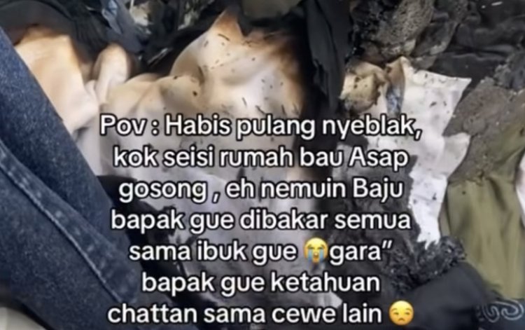 sejumlah Baju dibakar ibunya gegara suaminya diduga chattan dengan wanita lain (kompas.com)