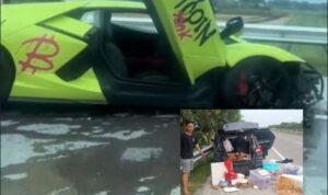 Lamborghini Bertuliskan Bitcoin 100K Tabrak Mobil dan Pembatas Jalan di Tol Jombang (lambeturah.co.id)
