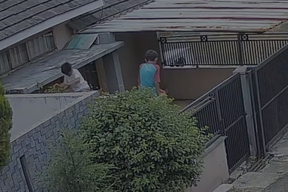 Dua orang anak tengah berupaya menyelamatkan diri dari serangan koloni tawon (beturah.co.id)