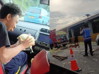 Pemobil Dikasih Kol Saat Macet Karena Kecelakaan Truk Sayur di Exit Tol Halim (Lambeturah.co.id)