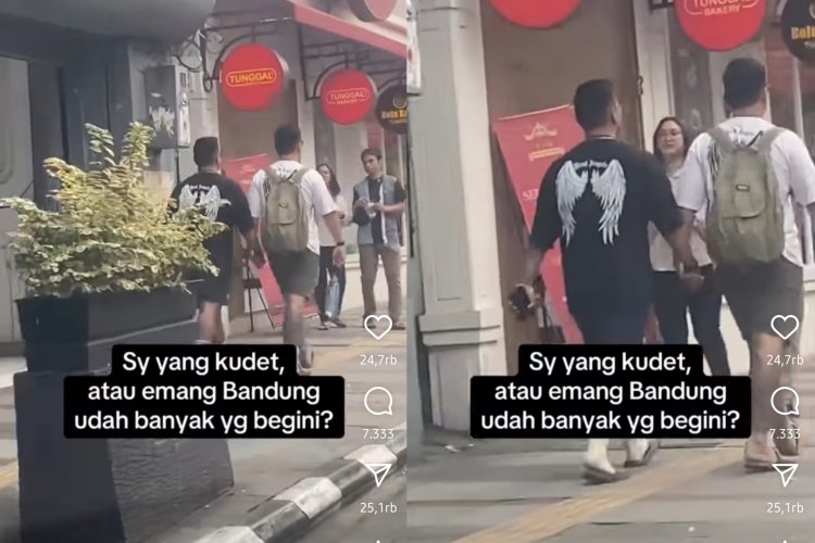 dua pria berjalan bergandengan tangan di trotoar (Lambeturah.co.id)