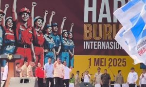 Presiden Prabowo menghadiri acara May Day 2025 di Monas (kompas.com)