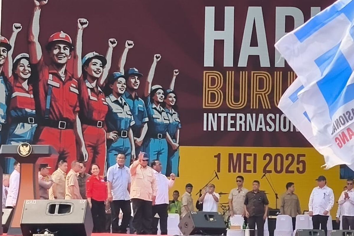 Presiden Prabowo menghadiri acara May Day 2025 di Monas (kompas.com)