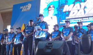 Wali Kota Medan Rico Waas menyampaikan sambutannya saat hari Buruh nasional di Pardede Hall Medan, Kamis (1/5)2025). BP/erwan