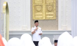 Bupati Tapanuli Selatan H Gus Irawan Pasaribu saat membuka Manasik Haji Tapsel di Masjid Agung Syahrun Nur, Sipirok, Rabu (14/5-25). Foto : BP/Ist
