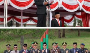 Bupati Tapsel H Gus Irawan Pasaribu saat Irup peringatan Harkitnas dan foto bersama Forkopimda di lokasi ziarah Taman Makam Pahlawan Simago-mago Sipirok, Selasa (20/5-25). Foto : BP/Ist