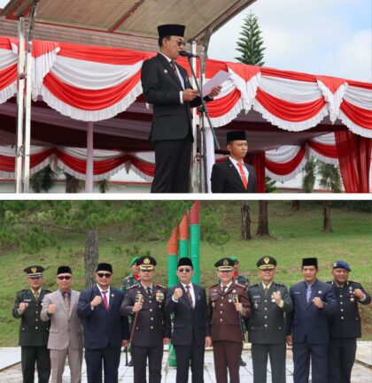 Bupati Tapsel H Gus Irawan Pasaribu saat Irup peringatan Harkitnas dan foto bersama Forkopimda di lokasi ziarah Taman Makam Pahlawan Simago-mago Sipirok, Selasa (20/5-25). Foto : BP/Ist