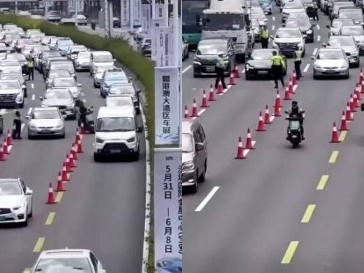 Aksi Nekat Pria Naik Sepeda Listrik di Jalan Cepat Shenzhen (lambeturah.co.id)