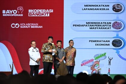 Gubsu Bobby Nasution pada acara Sosialisasi Pembentukan Koperasi Desa/Kelurahan Merah Putih di Aula Raja Inal Siregar, Kantor Gubernur Sumut, Jalan Diponegoro Nomor 30, Medan. (Istimewa).